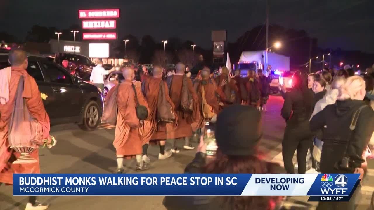 Buddhist monks walking for peace stop in South Carolina