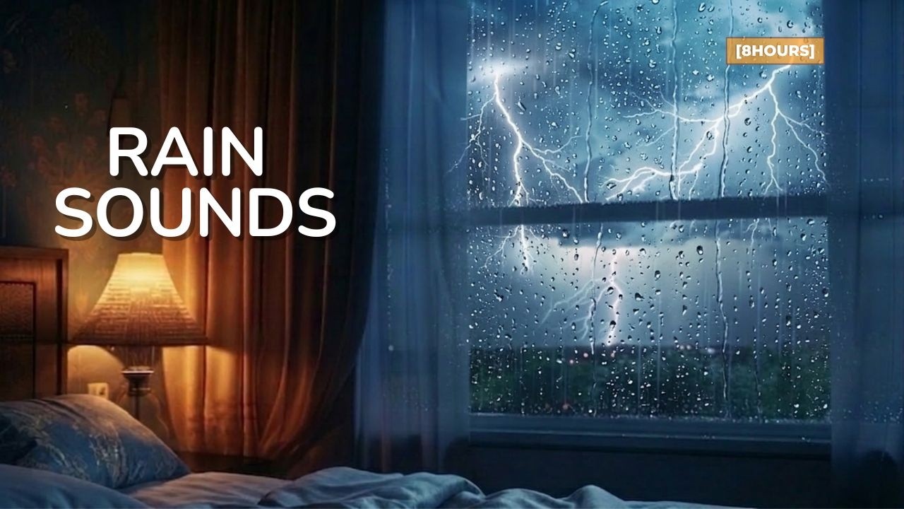Rain on Window for Sleep 🌧 Thunderstorm Rain Sounds | Cozy Bedroom Night Ambience (8 Hours)