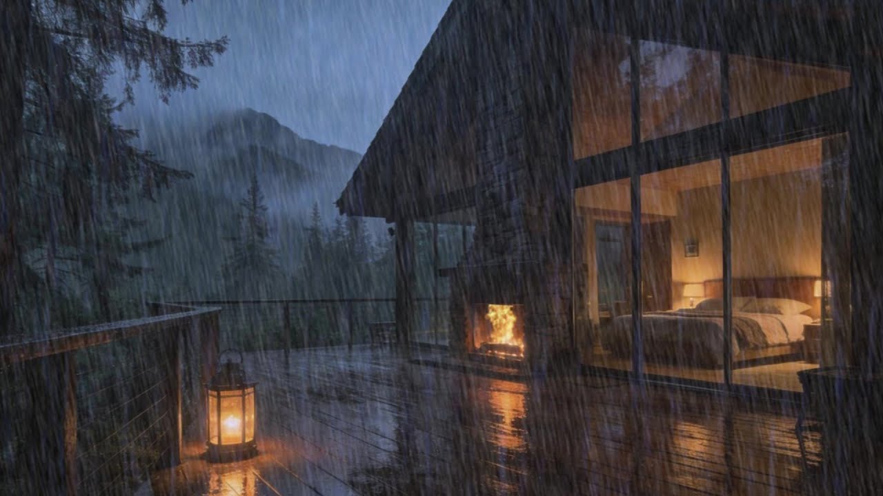 Calming Distant Thunderstorm on Mountain Cabin Porch | Perfect Night Relaxation