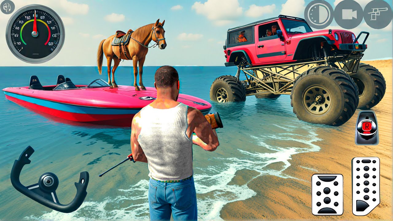 Indian Monster Truck Boat and Horse in Open City Simulator 2025 - Android Gameplay