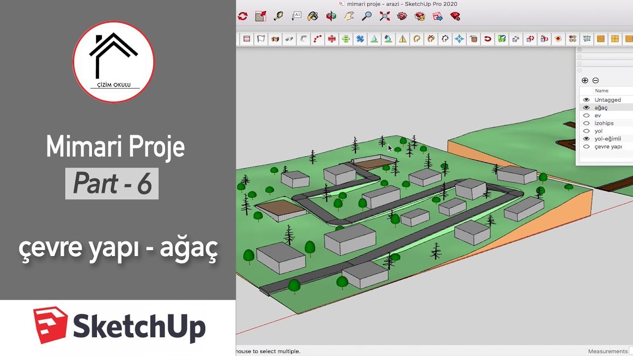 SketchUp Mimari Proje - Çevre Yapı ve Ağaç