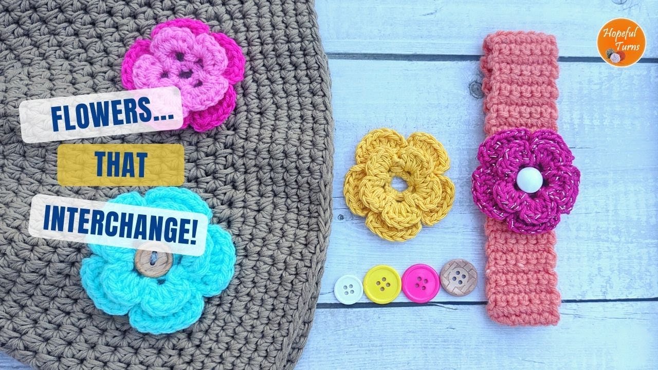 How to Crochet a Simple Flower - Easy Two Layered Removable Crochet flower tutorial for Beginners