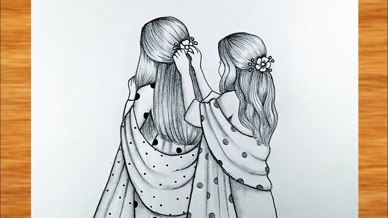 Two girl best friends / sisters drawing || best friends Drawing with pencil | BFF Drawing || sisters