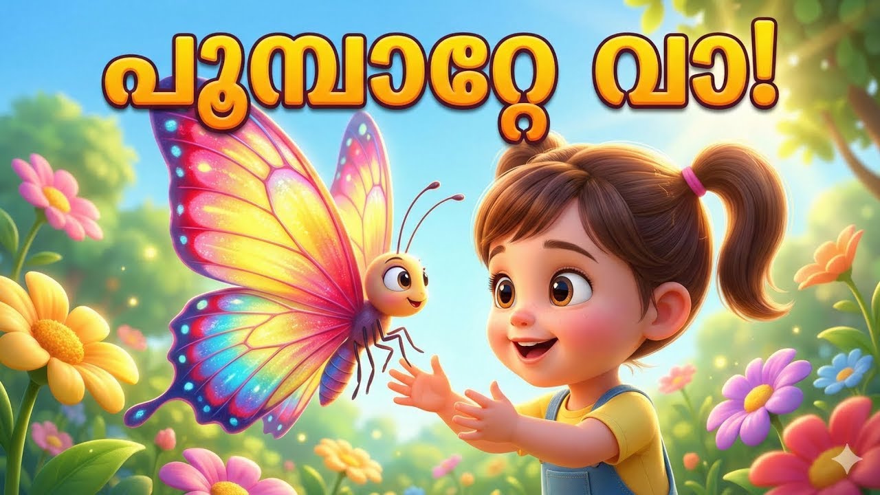 പൂവുകൾ തേടും പൂമ്പാറ്റ  | Poovukal thedum Poombatta | Malayalam Animated Nursery Rhyme | Butterfly