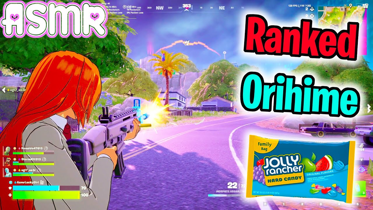 ASMR Gaming 🍀 Fortnite Ranked Orihime Relaxing Hard Candy and Whispering + Controller Sounds 🎧