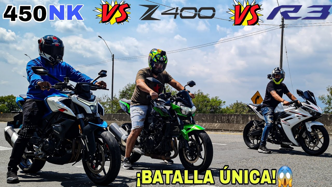 CFMoto 450NK VS Yamaha R3 VS Kawasaki Z400 ¡Batalla única! 🤯Drag Race 🏍🚀