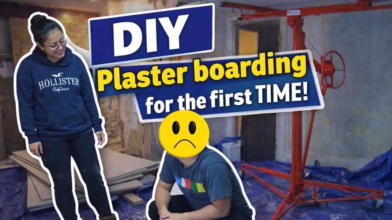 FIRST TIME Plaster boarding the ceiling with the hoist!