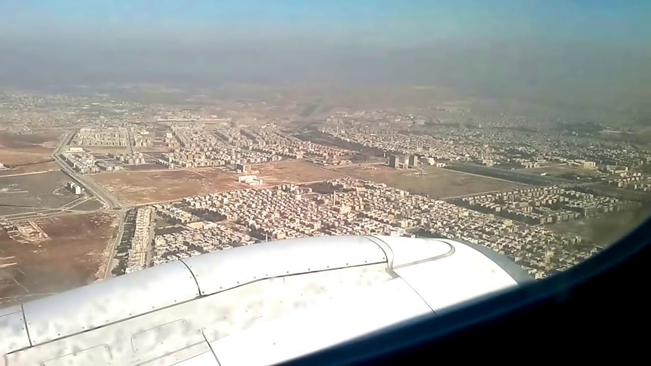 الهبوط في مطار حلب الدولي مروراً من فوق المدينة HD
