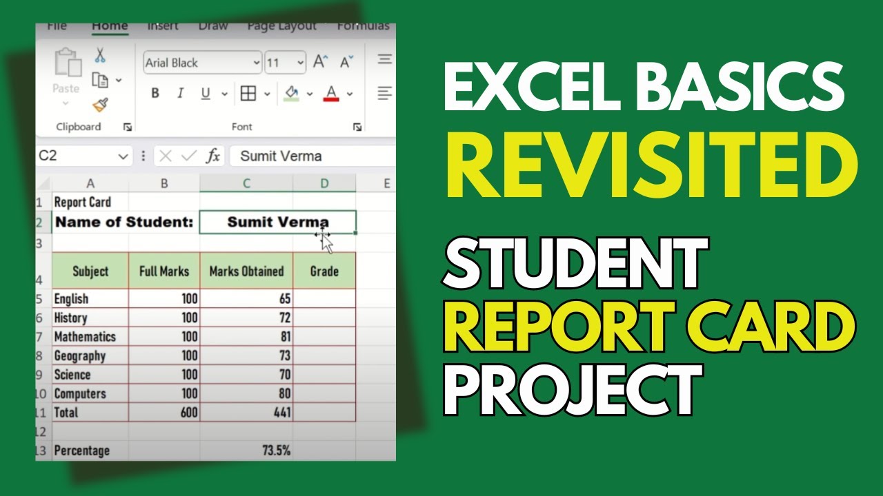 Excel Basic Operations Revisited | Report Card Project