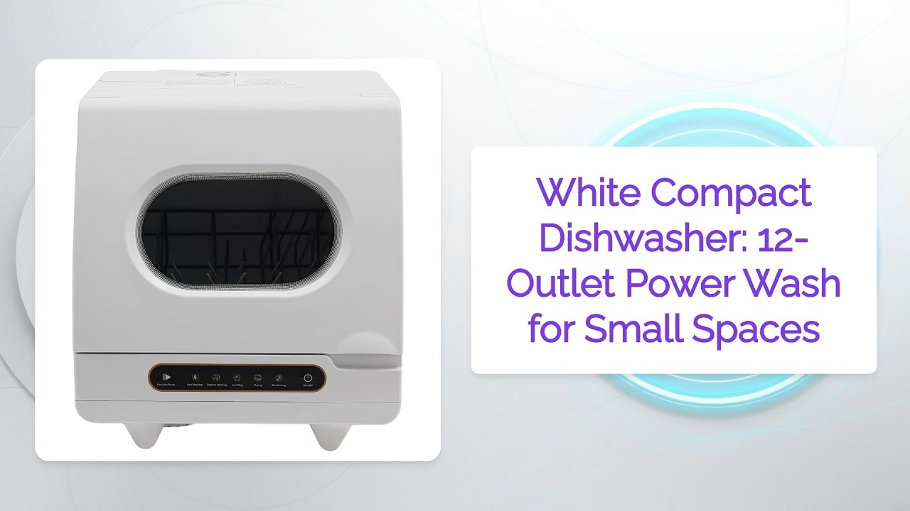 White Compact Dishwasher: 12-Outlet Power Wash for Small Spaces