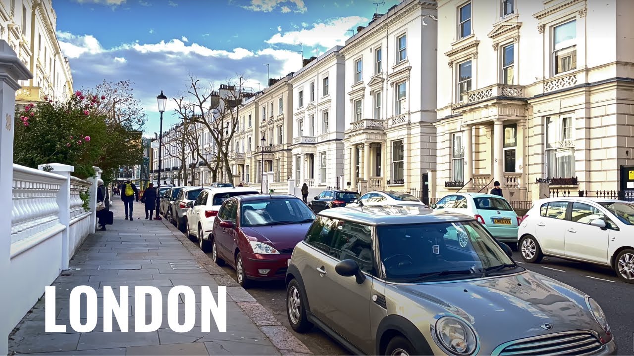London Spring Walk in Rich Neighbourhood of Kensington & Notting Hill  | Virtual Walking Tour 4K