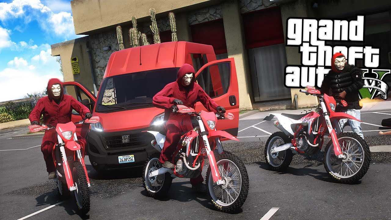 RAPINA in STILE CASA DI CARTA ( Fiat Ducato 2023 e Motocross) - GTA 5 MOD VITA DA GANGSTER (10) #65