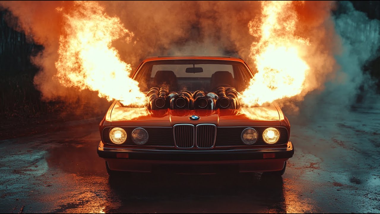 Idiot finished intake and exhaust for the turbo on a 1984 BMW 733i