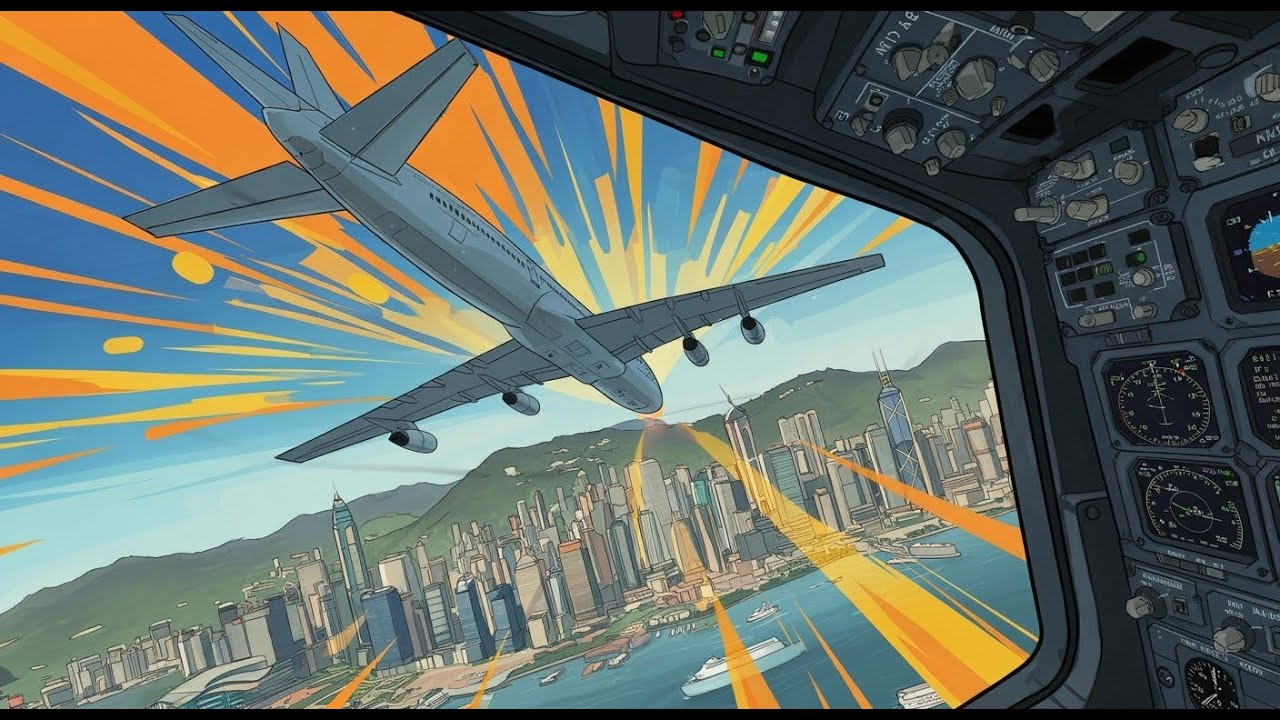 Cockpit View Landing Hong Kong Kai Tak Airport (1998)