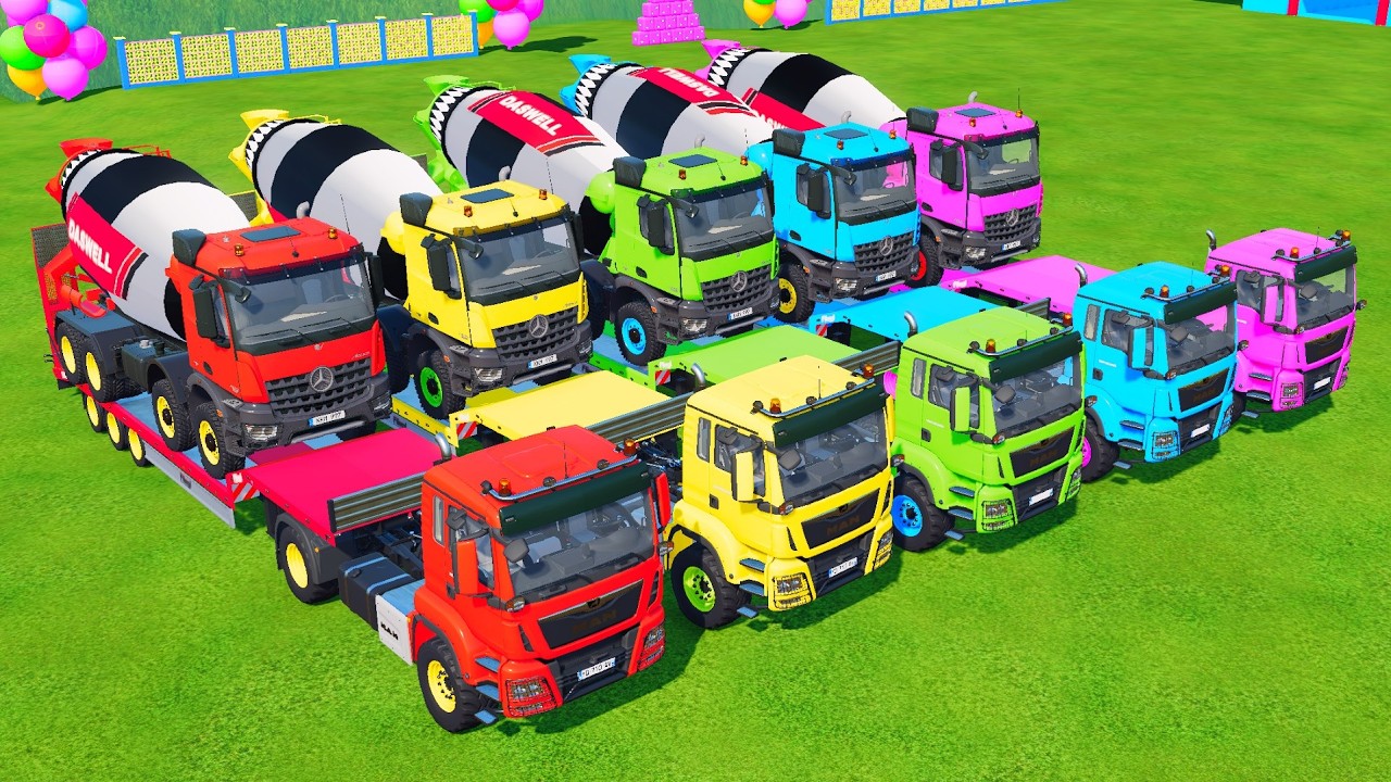 TRANSPORTING ALL MIXER and AMBULANCE EMERGENCY VEHICLES WITH MERCEDES POLICE TRUCKS ! FS22