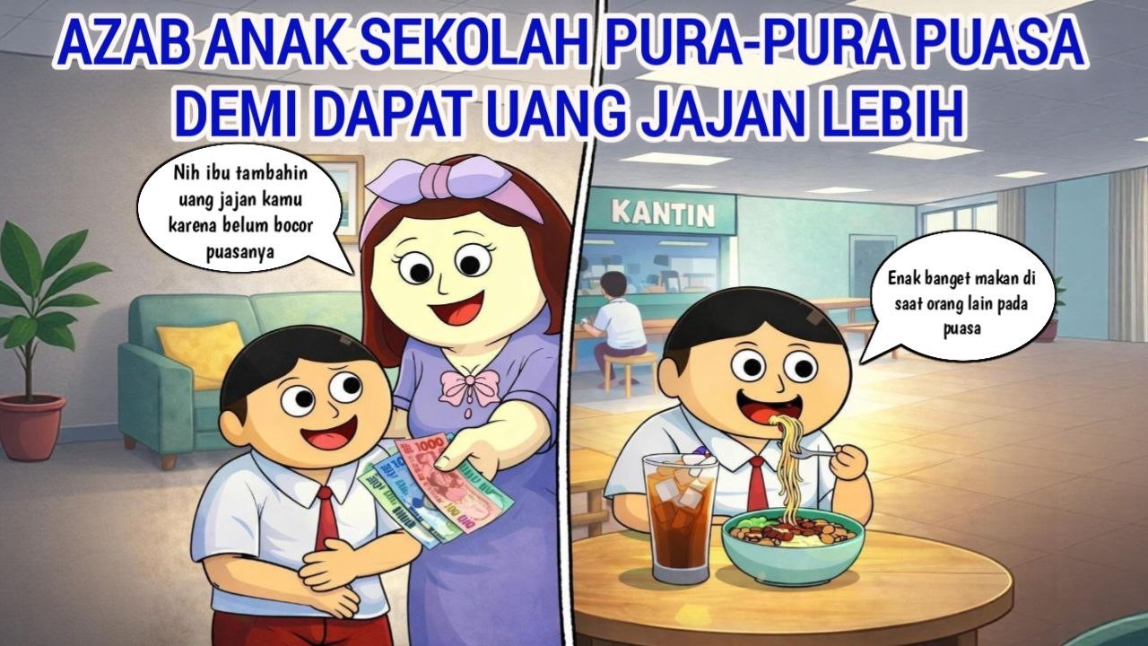 AZAB ANAK SEKOLAH PURA-PURA PUASA DEMI DAPAT UANG JAJAN LEBIH | ANIMASI AZAB