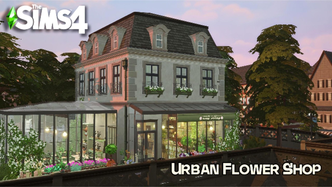 Urban Flower Shop with Glass Greenhouse | The Sims 4 Build | CC