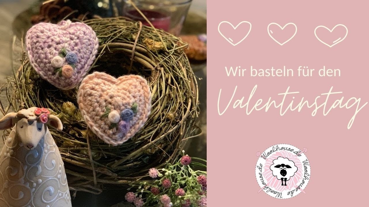 Kleine bestickte Herzen häkeln