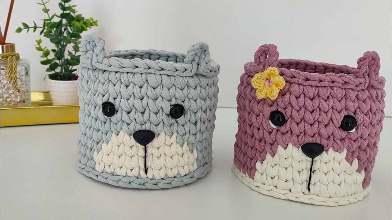 Cesto fio de malha | cara de urso