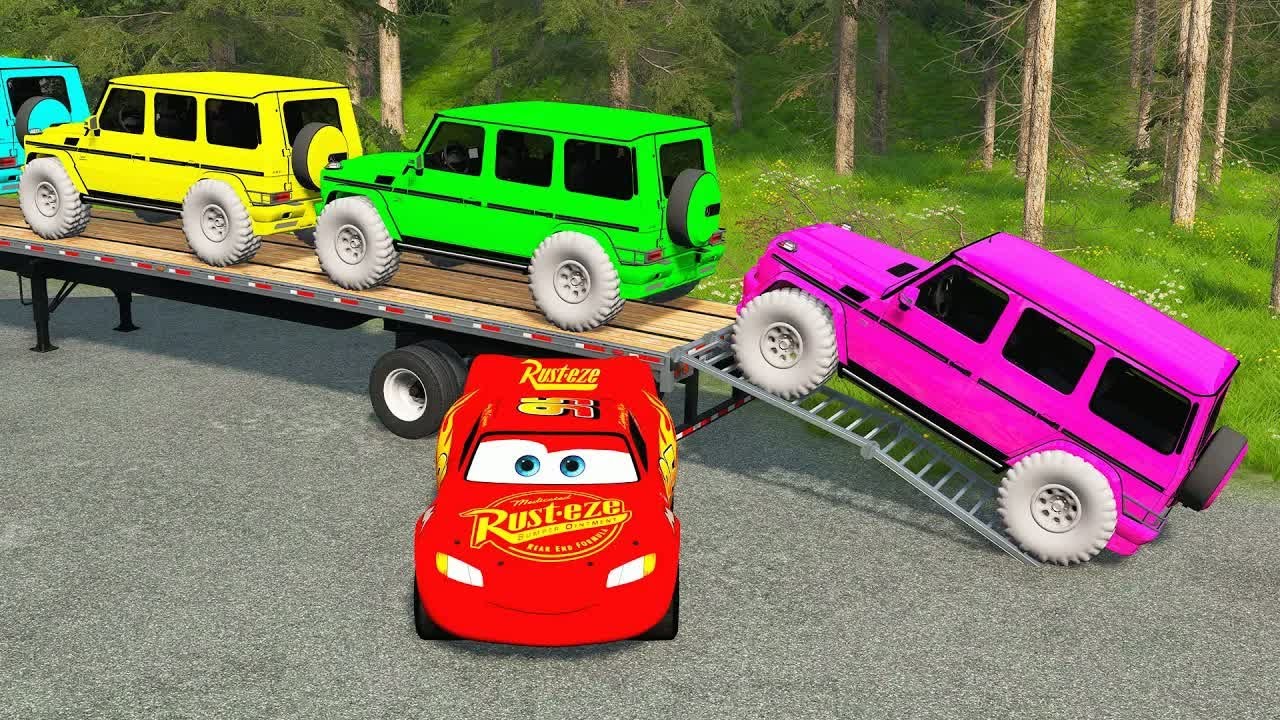 Flatbed Truck Mcqueen | Transportation with Truck - Pothole vs Car #38 - BeamNG.Drive