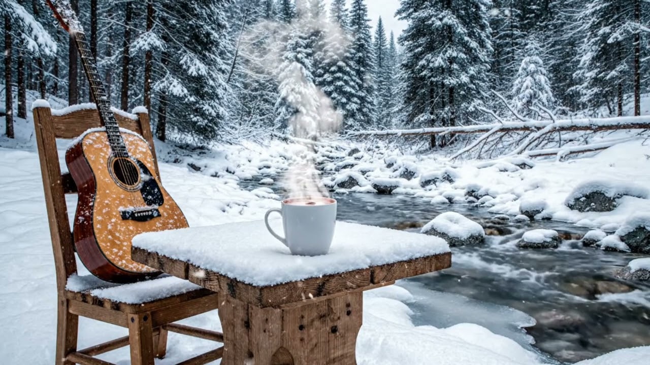 Cozy Winter Jazz & Rushing Creek Sounds - Relaxing Outdoor Ambience for Sleep, Study, Work.