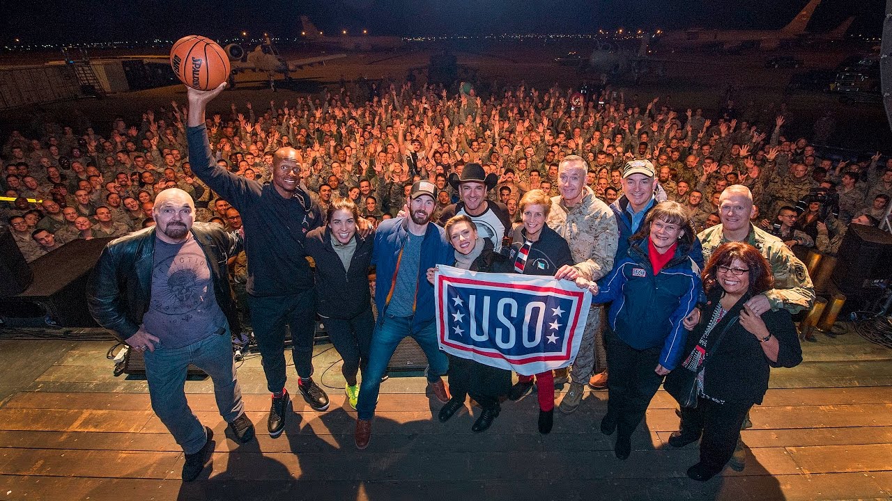 Scarlett Johansson, Chris Evans, Ray Allen and More Visit Service Members on USO Tour