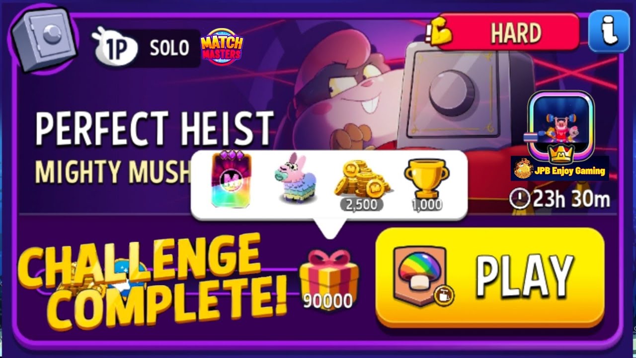 Mighty Mushrooms+Blow'Em Up Solo Challenge Perfect Heist/90000 Score /Match Masters