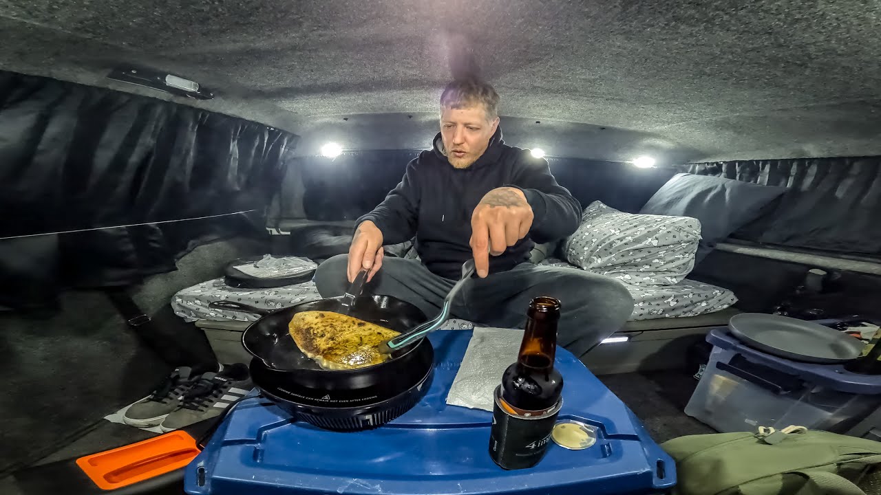 Truck Camping In Stormy Weather - Vintage Cast Iron Swordfish Steak