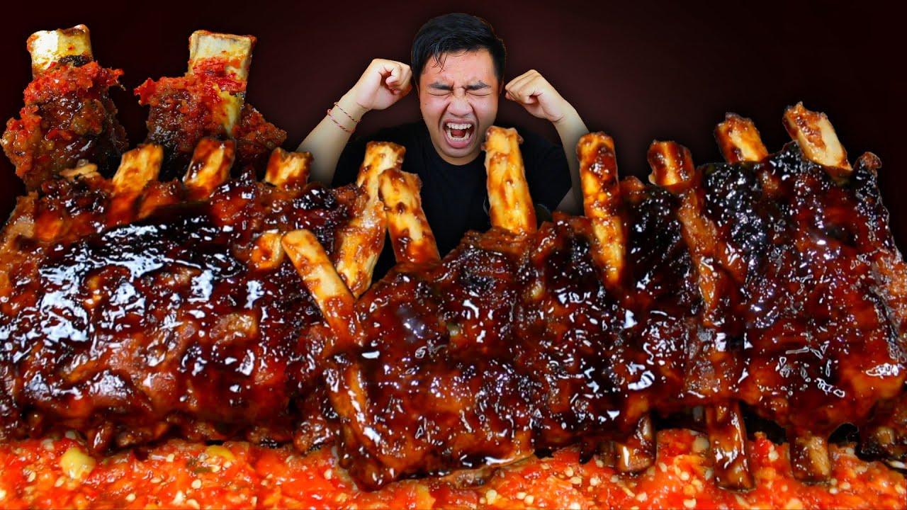 MUKBANG IGA BAKAR RAKSASA SUPER LEMBUT + SAMBAL GEPREK PEDAS PAKAI NASI HANGAT