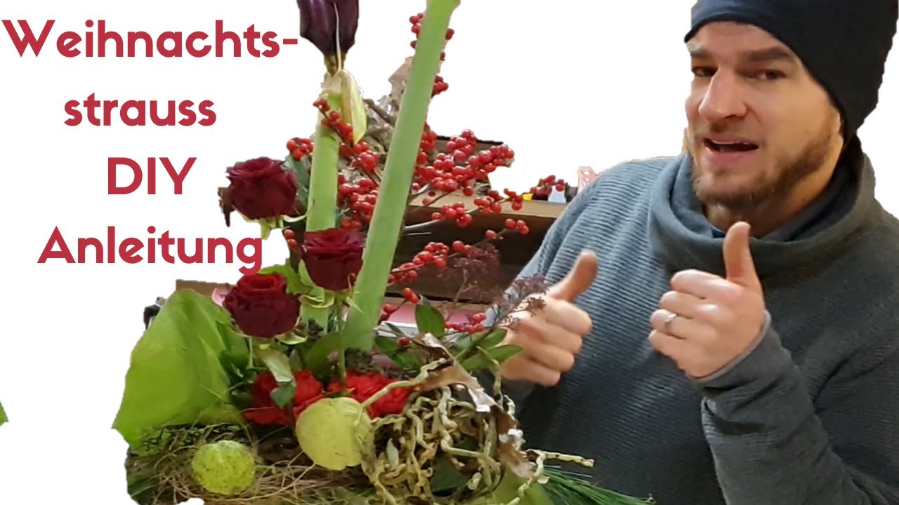 Weihnachtsblumenstrauss in rot -  Amaryllisblüten exklusiv arrangieren - Blumenstrauss selber binden