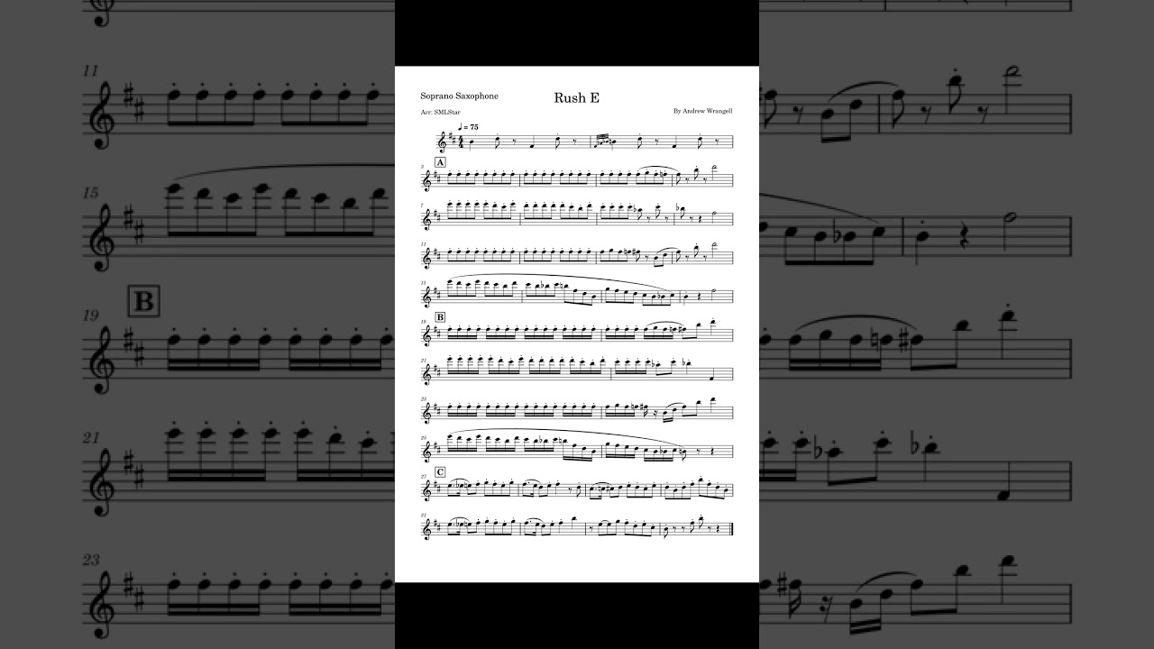 ‘Rush e’ Soprano Sax Sheet Music tutorial cover