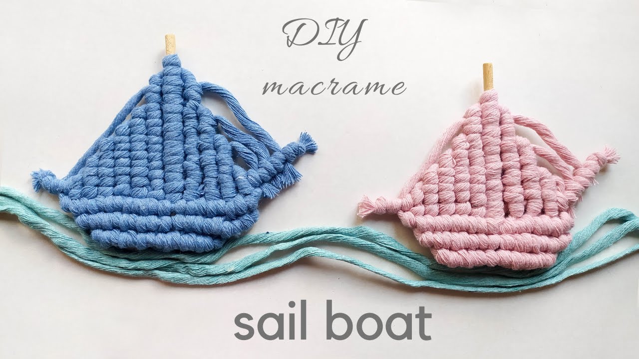 DIY macrame sailboat tutorial, easy quick boat pattern for beginners, kid's and nursery boho decor