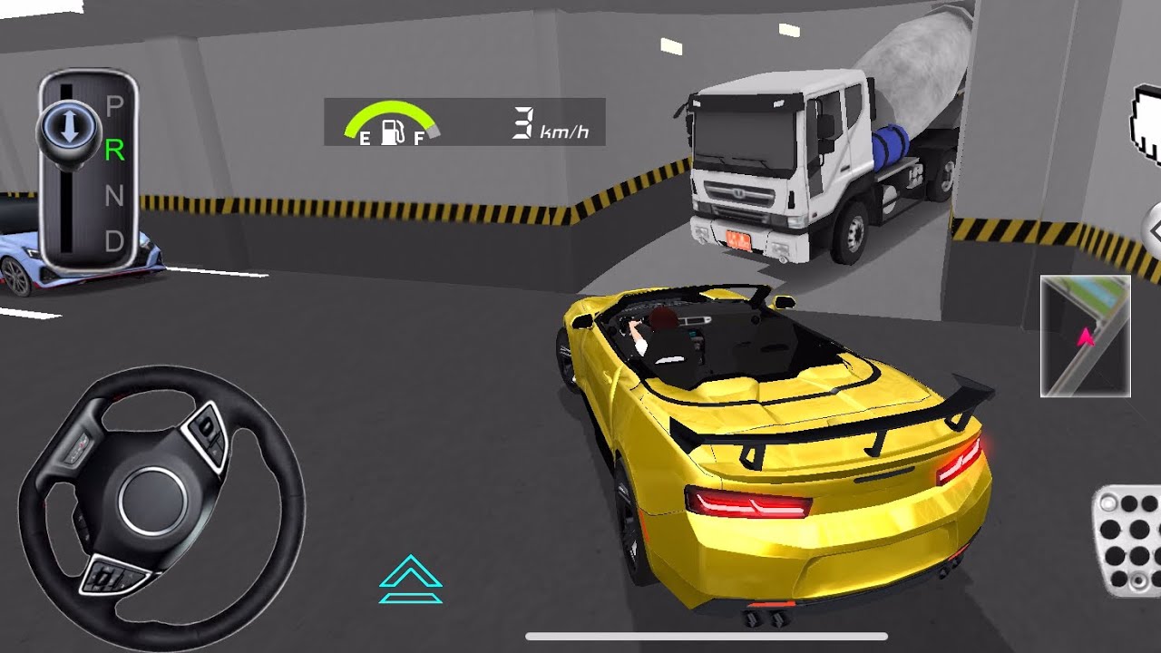 Yellow car got stuck in the parking garage in 3D driving class#gaming