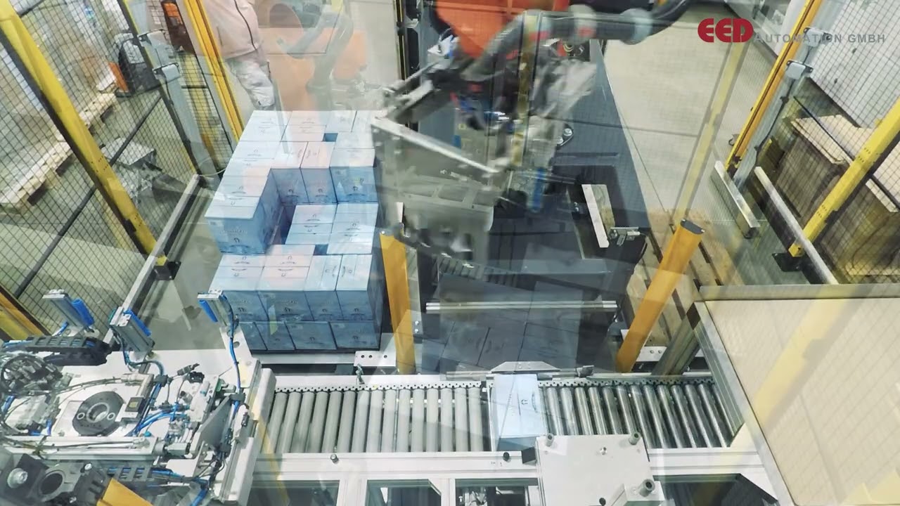 Palettier-Roboter mit Verpackungslinie