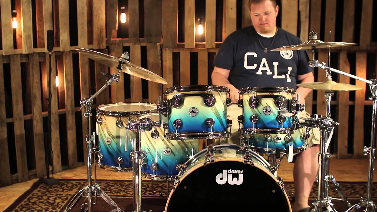 DW Drum Collectors Exotic Carl Allen Blue Fade Over Twisted Mineral Maple BlK HW