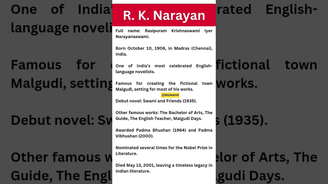 R. K. Narayan Biography | Indian English Literature 
