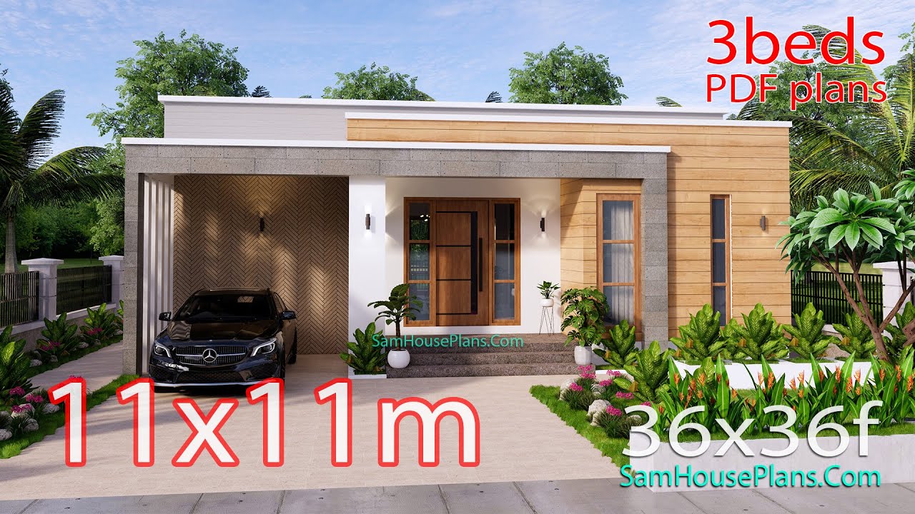 11x11 House Design Plans 3 Bedrooms Full Detailing Plans