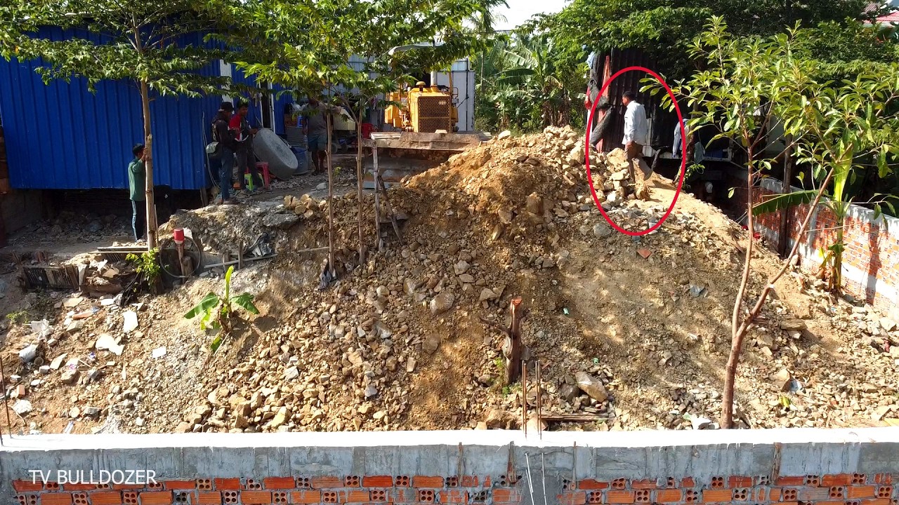 Amazing!! 100% Complete Project LANDFILL DELETE POND By D31P KOMATSU DOZER Pushing STONE & TRUCKLOAD