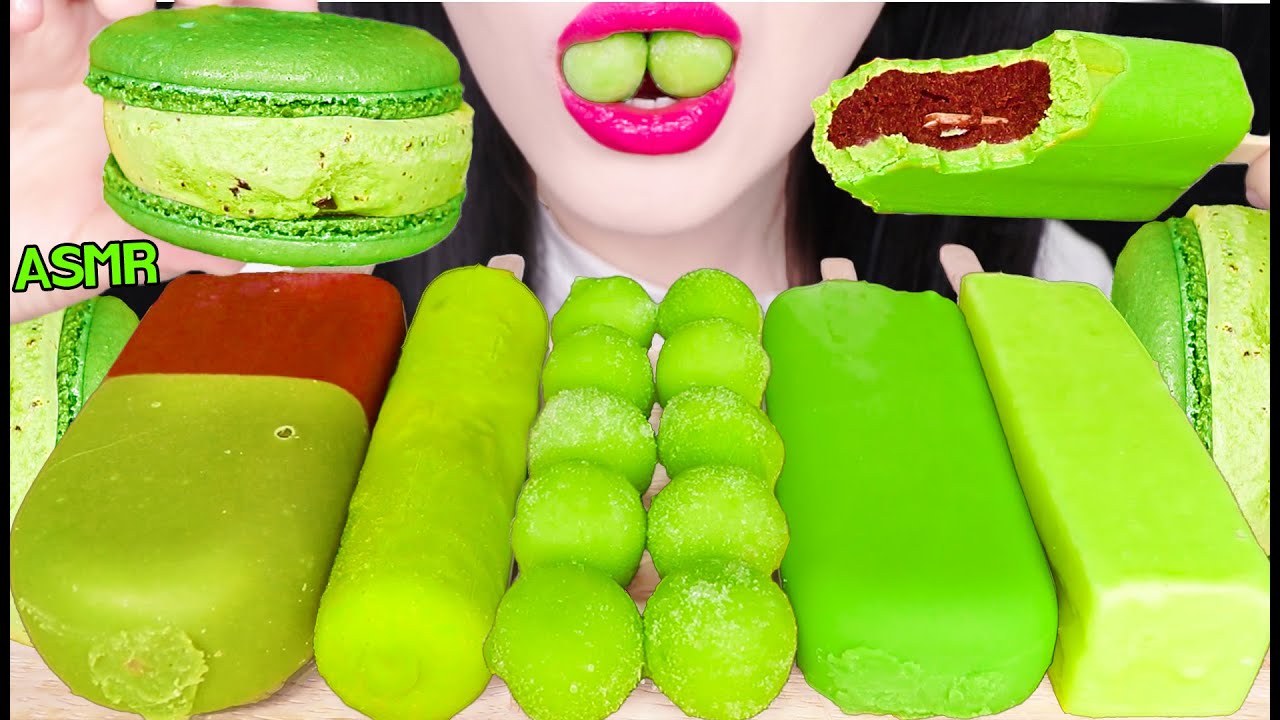 ASMR GREEN ICE CREAM *GREEN TEA CHOCOLATE ICE CREAM, BIG DIPPIN' DOTS 녹차 아이스크림 초콜릿 먹방 EATING SOUNDS
