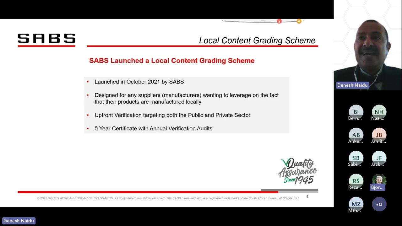 SABS Local Content Grading Scheme presentation to South African Furniture Initiative