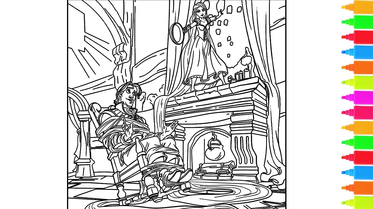 Coloring Rapunzel Meets Flynn Rider for the First Time | Disney Tangled Coloring Pages