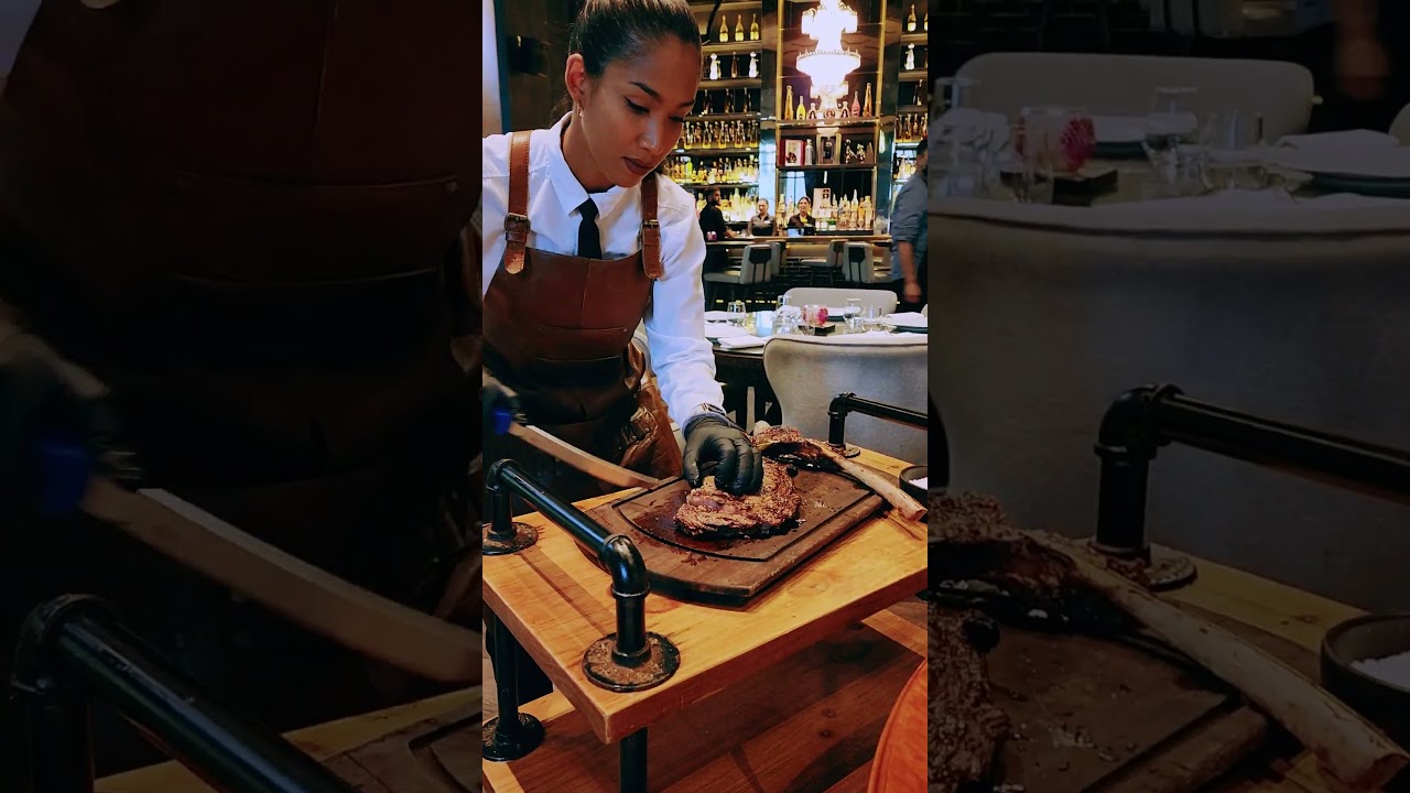 Salt Bae Tomahawk steak cut 🥩 NusrEt steakhouse babes