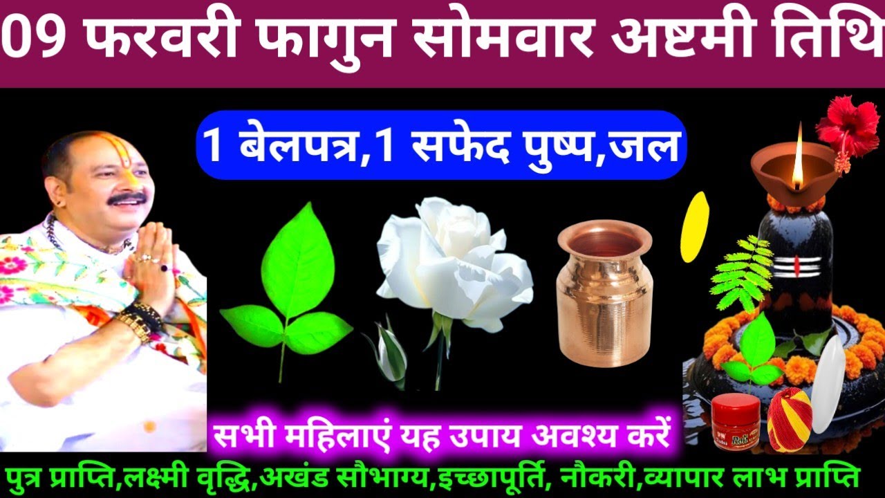 🕉 आज 09 फरवरी फागुन सोमवार अष्टमी तिथि 1 बेलपत्र, सफेद पुष्प, जल अचूक उपाय अवश्य करें 🙏❤#shiv, #upay
