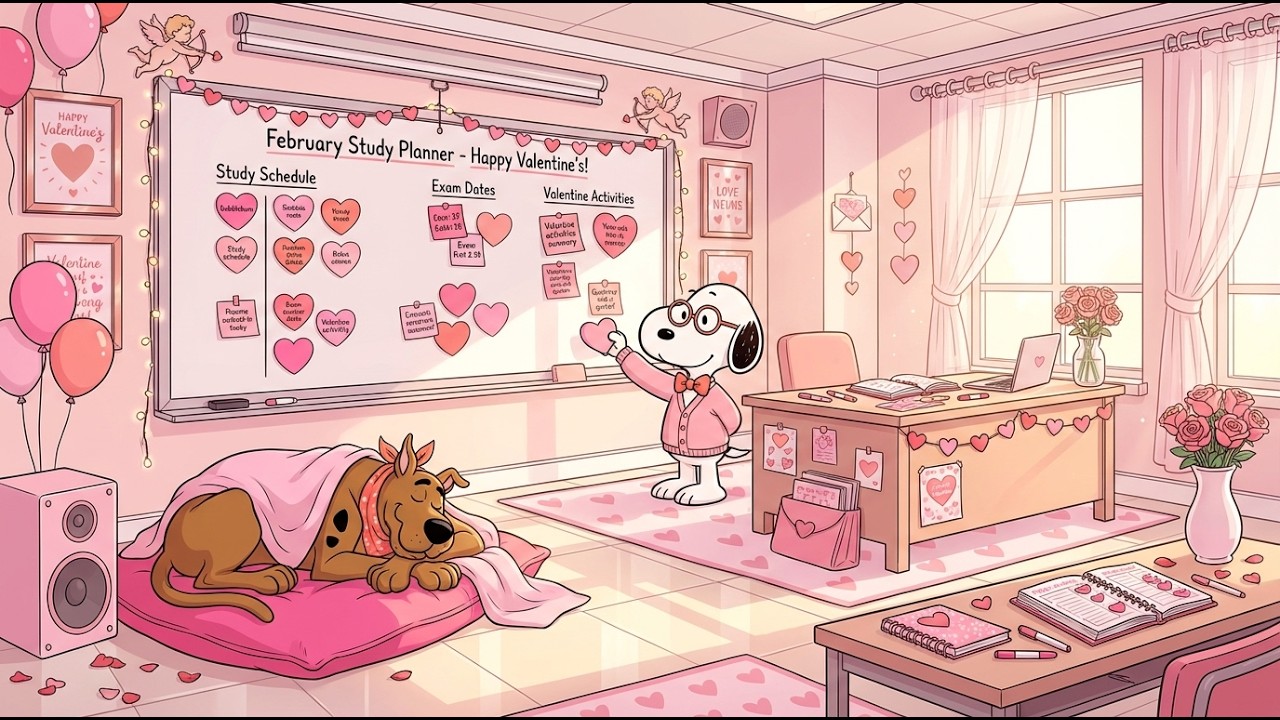Snoopy’s Pink Study Reset 💗 Smooth Jazz for Laser Focus 🎧 Cozy Heart-Filled Classroom Vibes 🌸