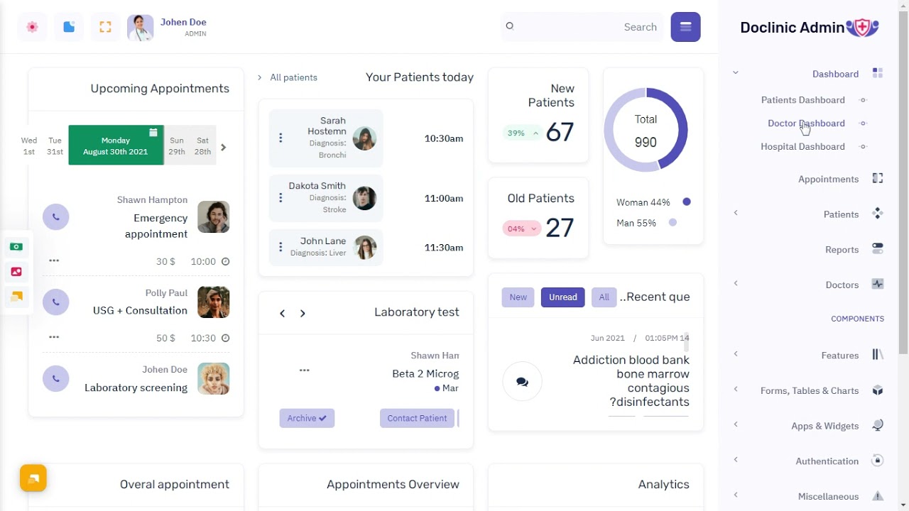 Doctor Dashboard Bootstrap Admin Templates with RTL Light Theme