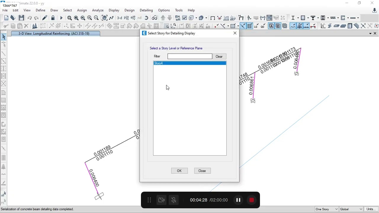 RC Beam steel/rebar Detailing in ETABS