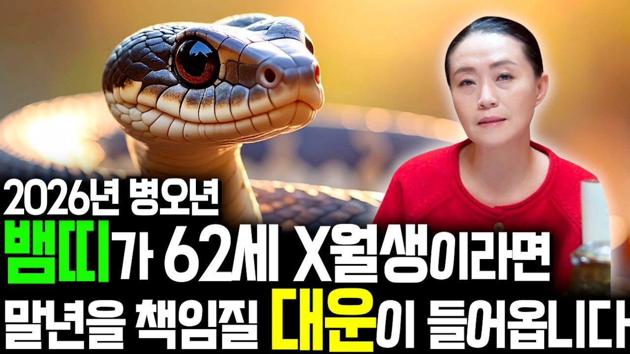 [2026년 병오년 62세 뱀띠운세] 1965년생 뱀띠가 X월에 태어났다면 대박납니다! 2026년 62세 뱀띠에게 찾아오는 변화와 기회들 65년생 62세 뱀띠 운세
