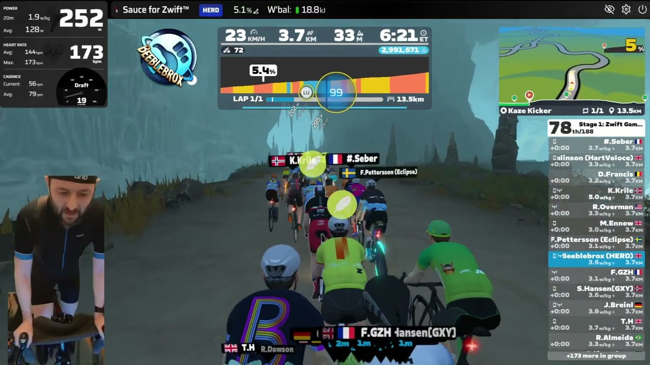 No kami-Kaze from me! Zwift Games Stage-1: Kaze Kicker - ZRS 210-330 - Thurs 18:10