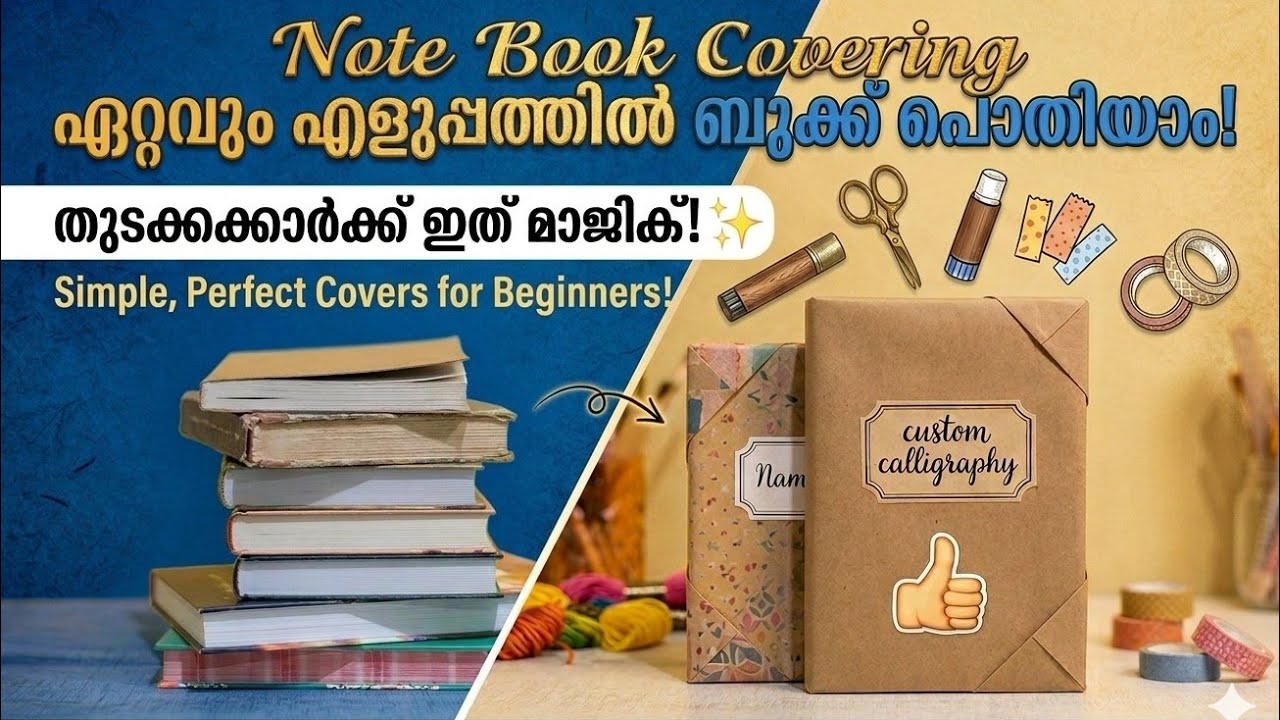 How To Cover School Books / വൃത്തിയായി ബുക്ക്‌ പൊതിയാം /How To Cover Books With Brown Paper 