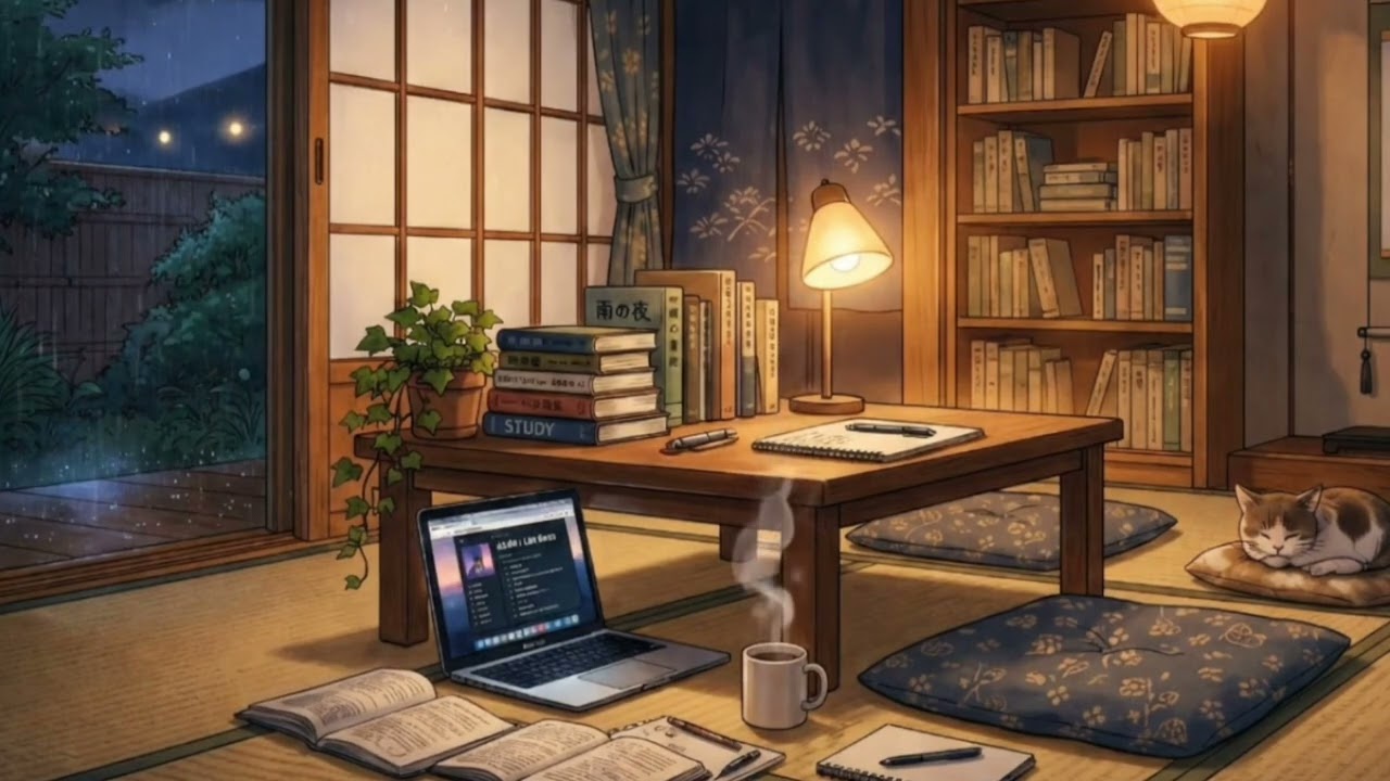 ⛈️ Studying in a Quiet Japanese Room While It Rains — Lofi Ambience (1 Hour)